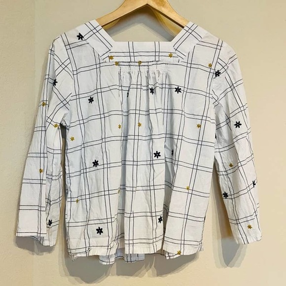 MADEWELL Windowpane Embroidered Boho Square Neck Button Down Blouse SMALL - Picture 7 of 9